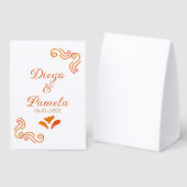 Plaque De Table orange yellow rustic spanish wedding couple name (Recto/verso)