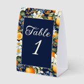 Plaque De Table Oranges Fleurs Blanches Bleu Marine Numéro de Tabl (Recto)