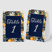 Plaque De Table Oranges Fleurs Blanches Bleu Marine Numéro de Tabl (Recto/verso)