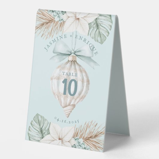 Plaque De Table Ornement Sea Shell | Mariage de plage d'hiver (Recto)