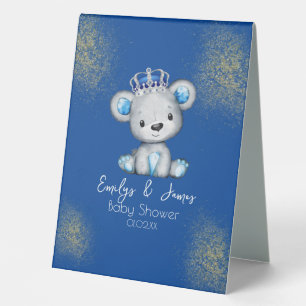 Plaque De Table Ours Baby shower Prince Sparkly Blue Boys