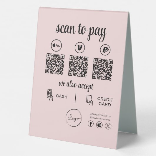 Plaque De Table Paiement de code QR - Logo d'entreprise de numéris (Verso)