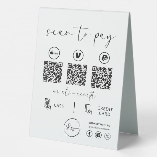 Plaque De Table Paiement de code QR - Logo d'entreprise de numéris (Verso)