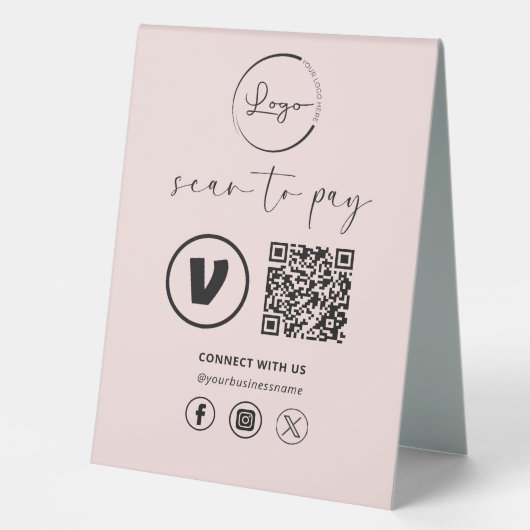 Plaque De Table Paiement de code QR rose - Analyser pour payer Log (Recto)