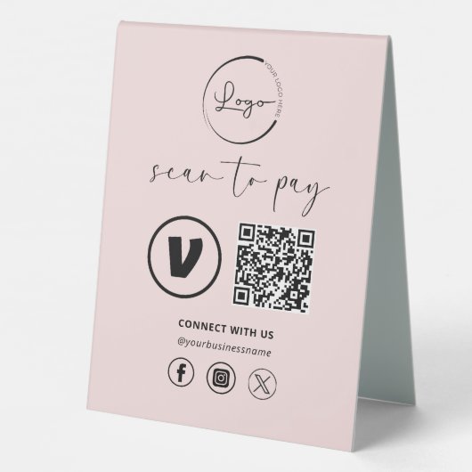 Plaque De Table Paiement de code QR rose - Analyser pour payer Log (Verso)