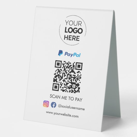 Plaque De Table Paiement du code QR Paypal | Analyser pour payer l (Recto)
