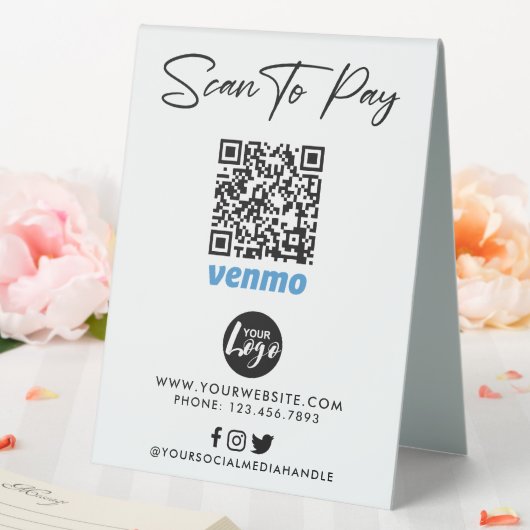Plaque De Table Paiement du code QR Venmo | Logo de numérisation v (In SItu (Mariage))