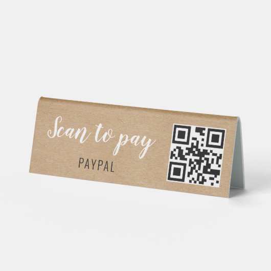 Plaque De Table Paiement par code QR Rustic Kraft pour entreprise (Recto)