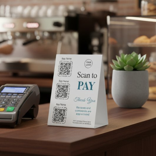 Plaque De Table Paiement par Code QR - Scannez pour Payer Logo Ent