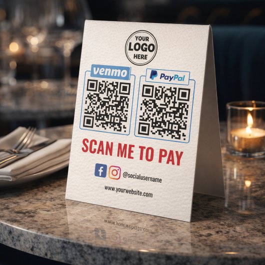 Plaque De Table Paiement par Code QR | Venmo Paypal Scannez pour P