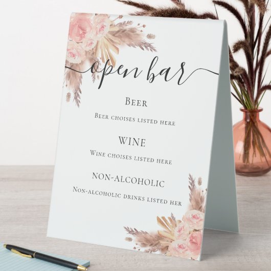 Plaque De Table Pampas herbe brush rose menu (En SItu (Tableau))