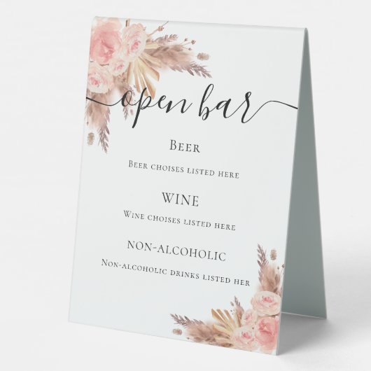 Plaque De Table Pampas herbe brush rose menu (Verso)