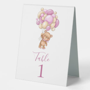 Plaque De Table Pancarte de table Ballons roses Ourson en peluche