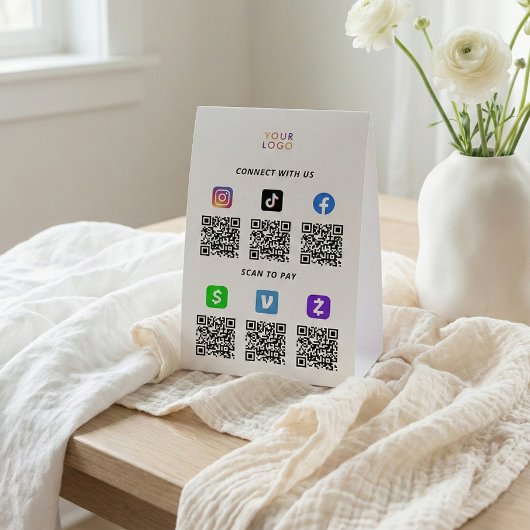 Plaque De Table Pancarte de tente de table blanche avec code QR du