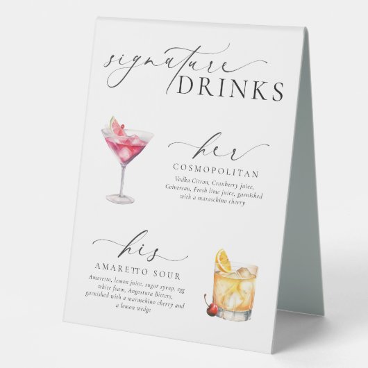 Plaque De Table Panneau boisson Ellesmere Modern Minimal Signature (Recto)