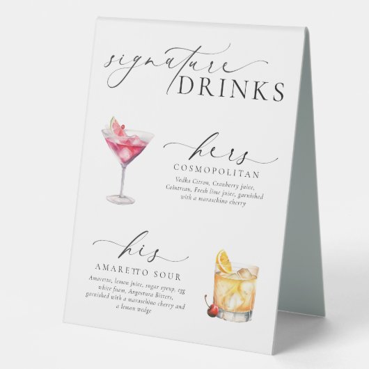 Plaque De Table Panneau boisson Ellesmere Modern Minimal Signature (Recto)