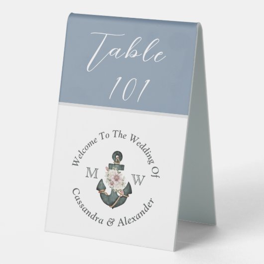 Plaque De Table Panneau d'Ancre Mariage bleu bleu foncé (Verso)