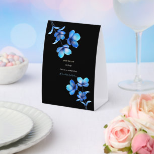 Plaque De Table Panneau de hashtag de mariage floral noir et bleu