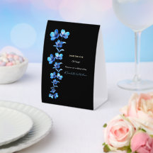 Panneau de hashtag de mariage floral noir et bleu 