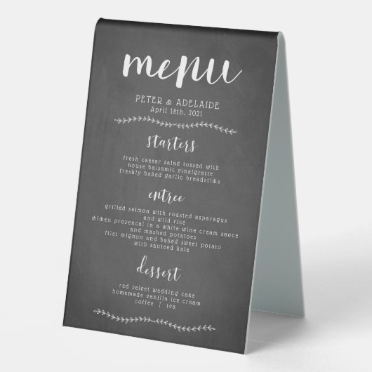 Plaque De Table Panneau de menu de mariage sur tableau noir rustiq (Verso)