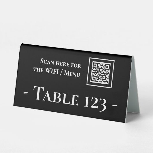 Plaque De Table Panneau de numéro de table avec code QR noir (Recto)