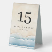 Plaque De Table Panneau de numéro de table de mariage sur la plage (Verso)