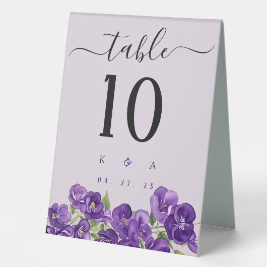 Plaque De Table Panneau de numéro de table violettes profondes pou (Recto)