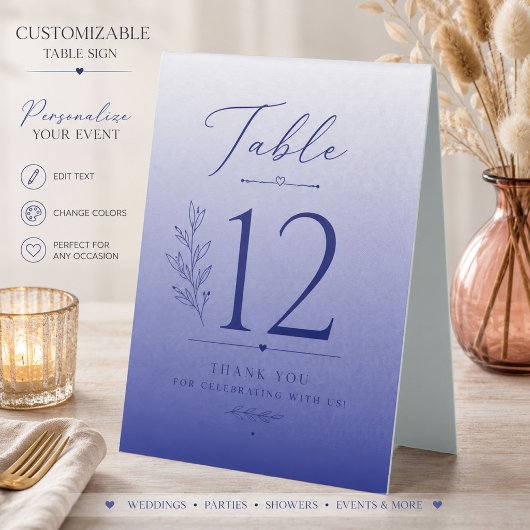 Plaque De Table Panneau de table personnalisé pour événement Blue