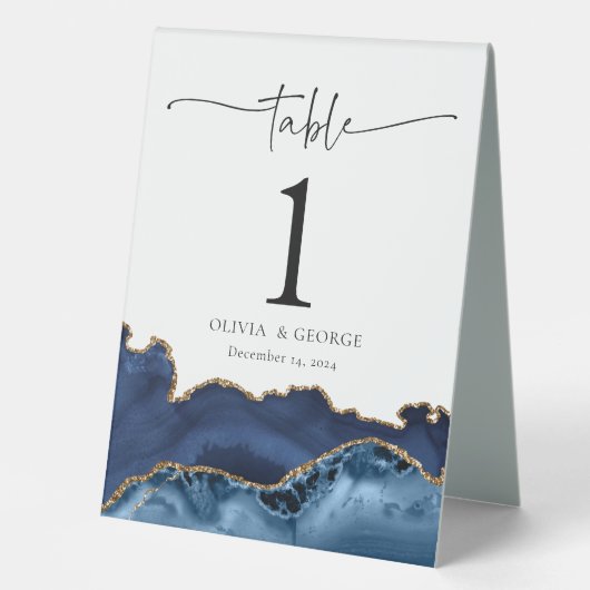Plaque De Table Panneau de tente Mariage de la table d'âge bleu or (Recto)