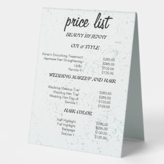 Plaque De Table Panneau Liste des prix de beauté de la texture à s