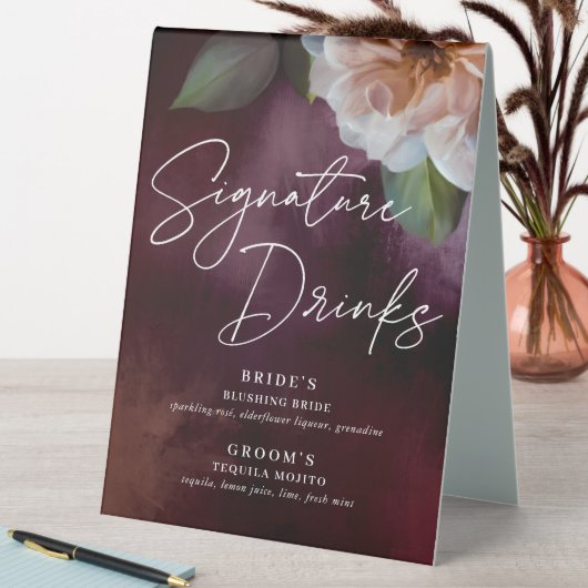 Plaque De Table Panneau Mariage foncé + Moody Rustic Floral Menu (En SItu (Tableau))