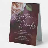 Plaque De Table Panneau Mariage foncé + Moody Rustic Floral Menu (Verso)