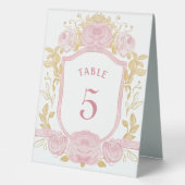 Plaque De Table Panneau Numéro de la table de crête Rose aquarelle (Recto)