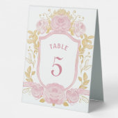 Plaque De Table Panneau Numéro de la table de crête Rose aquarelle (Verso)