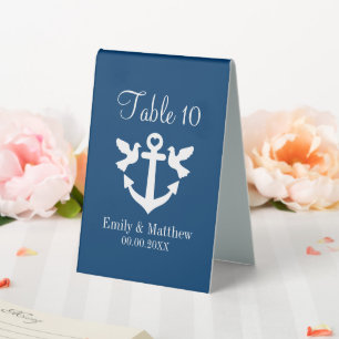 Plaque De Table Panneaux de numéro de table de mariage nautique bl