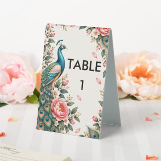 Plaque De Table Paon Botanique de Mariage | Table Florale Vintage