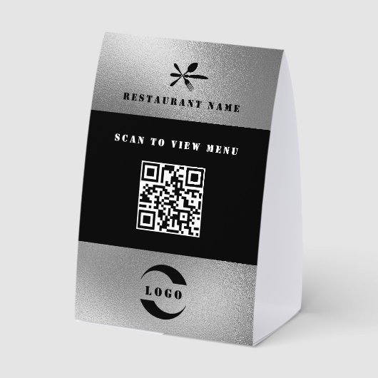 Plaque De Table Papier de code QR de menu numérique argenté (Verso)