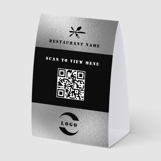 Plaque De Table Papier de code QR de menu numérique argenté (Recto)
