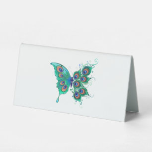 Plaque De Table Papillon aux plumes de paon vert