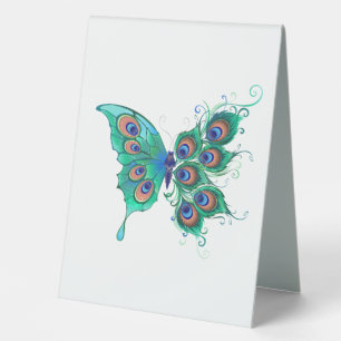 Plaque De Table Papillon aux plumes de paon vert