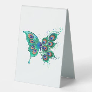 Plaque De Table Papillon aux plumes de paon vert