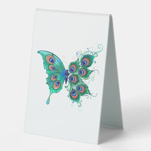 Plaque De Table Papillon aux plumes de paon vert (Recto)