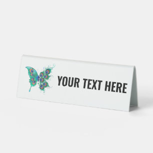 Plaque De Table Papillon aux plumes de paon vert