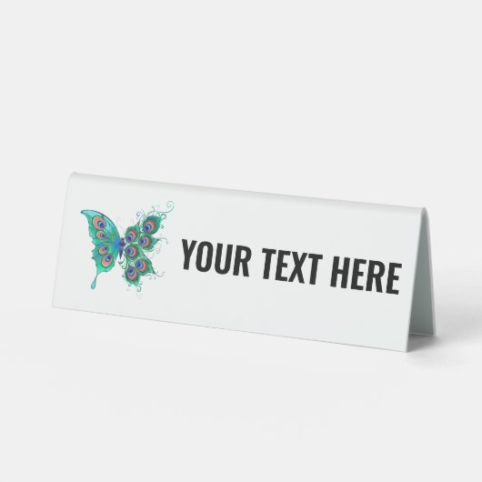 Plaque De Table Papillon aux plumes de paon vert (Recto)