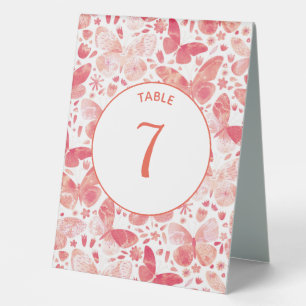 Plaque De Table Papillons Aquarelle Corail Pink Table Tente Sign