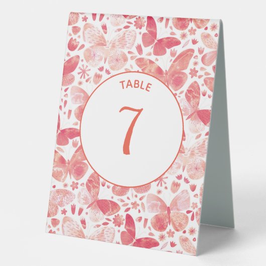 Plaque De Table Papillons Aquarelle Corail Pink Table Tente Sign (Recto)