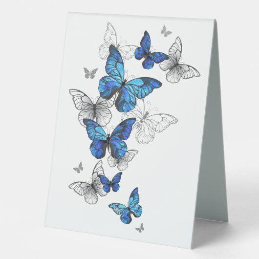 Plaque De Table Papillons volants bleus Morpho (Recto)