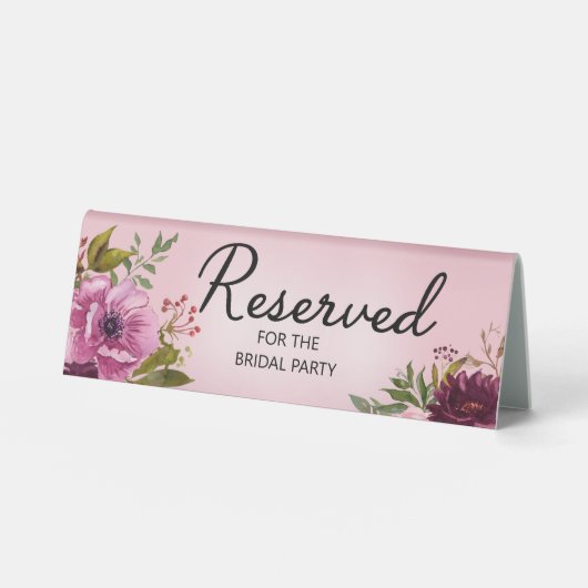 Plaque De Table Partie nuptiale réservée rose violet floral (Recto)