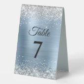 Plaque De Table Parties scintillant argentée bleu clair Numéro de (Verso)