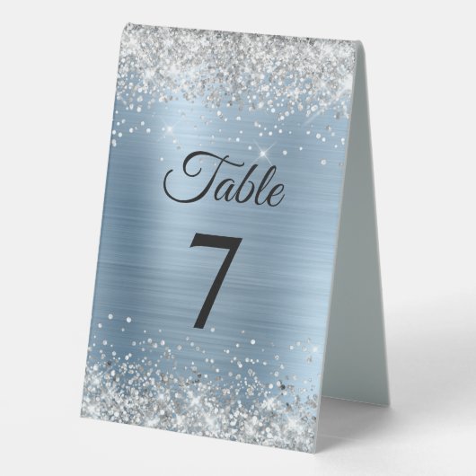 Plaque De Table Parties scintillant argentée bleu clair Numéro de (Verso)